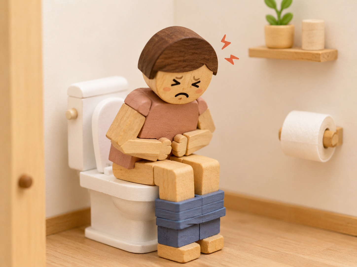 排尿時の痛みを感じている様子